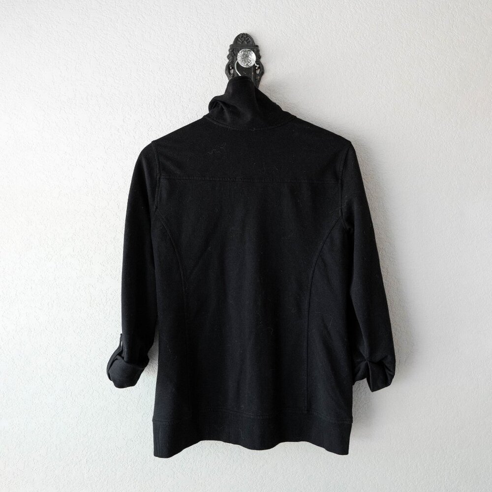 Karen Scott Size Small Black Jacket Full Zip Gold Hardware Roll Tab Sleeves - Picture 7 of 7